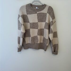 Twik Neutral Checker Knit Sweater - Cream & Taupe M